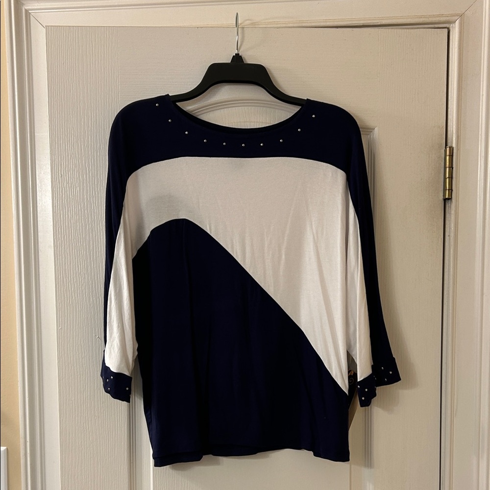Multiples Navy and White Long Sleeve Top